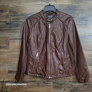 Kenneth Cole Reaction Faux Leathe Moto Jacket Coat L Preppy Hipster Streetwear